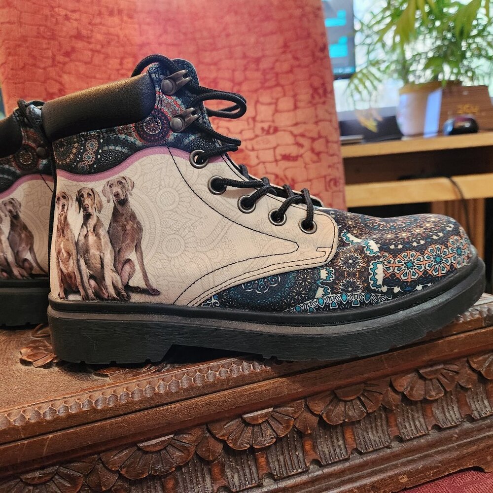 Teehobbies Custom Weimaraner Mandala Combat Boots Men's Women's US 7.5M EU 40.5